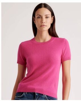 Quince 100% Cashmere Short Sleeve Sweater – Size XL bright pink